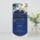 Navy Blue Floral Wedding Menu Menükarte (Stehend Vorderseite)
