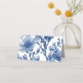 Navy Blue Floral Wedding  Platzkarte (Rückseite)
