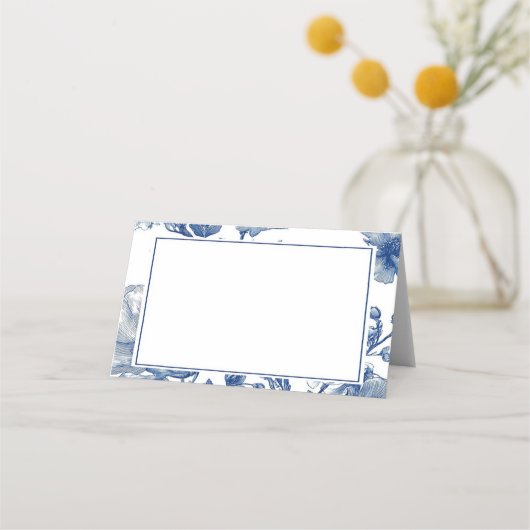 Navy Blue Floral Wedding  Platzkarte (Vorderseite)
