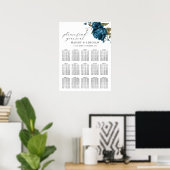 Navy Blue Floral Wedding Seating Chart Poster (Heimbüro)