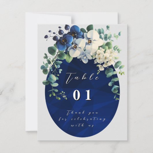 Navy Blue Floral Wedding Table Numbers (Vorderseite)
