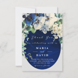 Navy Blue Floral Wedding Thank You Card Dankeskarte
