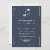 Navy Blue Floral Wedding Wappen QR Code Foto Einladung (Vorderseite)