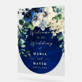 Navy Blue Floral Wedding Welcome Sign Acrylschild (Winkel)