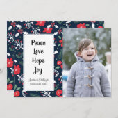 Navy Blue Floral Weihnachtskarte Feiertagskarte (Vorne/Hinten)