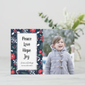 Navy Blue Floral Weihnachtskarte Feiertagskarte (Stehend Vorderseite)