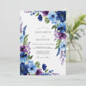 Navy Blue Floral Whimsy Wedding Einladung (Stehend Vorderseite)