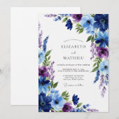 Navy Blue Floral Whimsy Wedding Einladung (Vorne/Hinten)