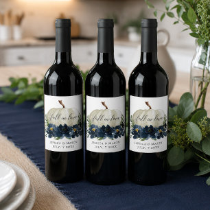 Navy Blue Floral White Pumpkin Wine Labels Weinetikett