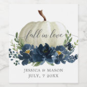 Navy Blue Floral White Pumpkin Wine Labels Weinetikett (Einzelnes Label)