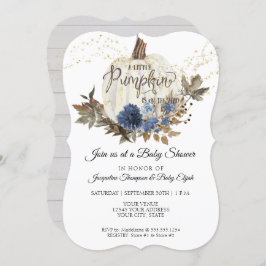 Navy Blue Floral White Wood w Pumpkin Baby Dusche Einladung