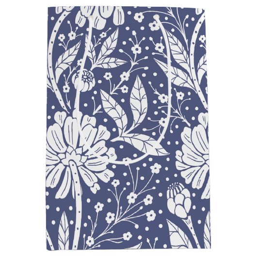 Navy Blue Floral William Morris Style Mittlere Geschenktüte (Vorderseite)