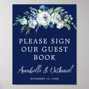 Navy Blue Floral Winter Wedelbook Poster