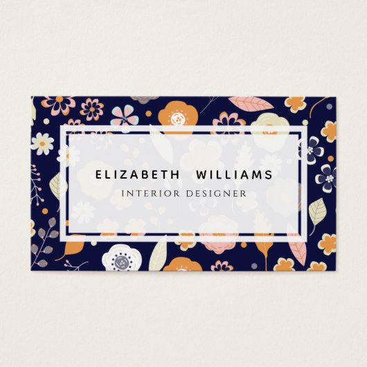 Navy Blue Florals Interior Designer Business Cards (Vorderseite)