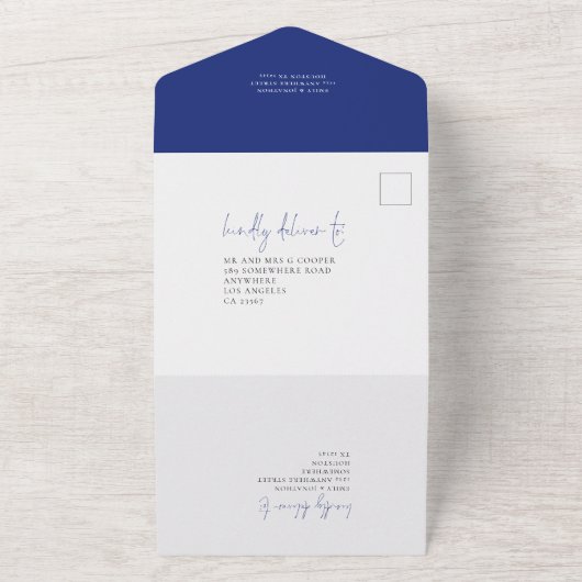 Navy Blue Florals QR Code Skript Hochzeit All In One Einladung (Außenbereich)