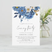 Navy Blue Florals Qr Code Wedding Abend Party I Einladung (Stehend Vorderseite)