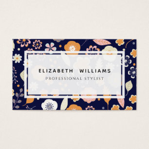 Navy Blue Florals Stylist Business Cards