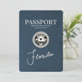 Navy Blue Florida Passport Save the Date (Stehend Vorderseite)