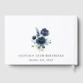 Navy Blue Flowers, Greenery, Boho, Birthday Gästebuch (Rückseite)