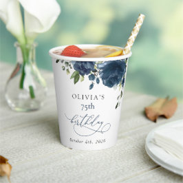 Navy Blue Flowers, Greenery, Boho, Birthday Pappbecher