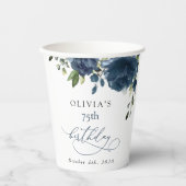 Navy Blue Flowers, Greenery, Boho, Birthday Pappbecher (Vorderseite)