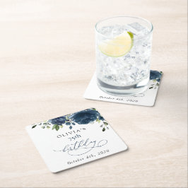 Navy Blue Flowers, Greenery, Boho, Birthday Rechteckiger Pappuntersetzer