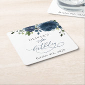 Navy Blue Flowers, Greenery, Boho, Birthday Rechteckiger Pappuntersetzer (angewinkelt)
