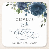 Navy Blue Flowers, Greenery, Boho, Birthday Rechteckiger Pappuntersetzer (Vorderseite)