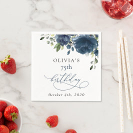 Navy Blue Flowers, Greenery, Boho, Birthday Serviette