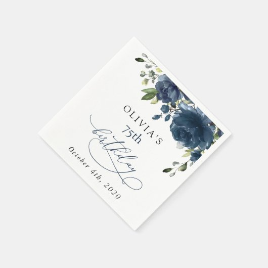 Navy Blue Flowers, Greenery, Boho, Birthday Serviette (Ecke)