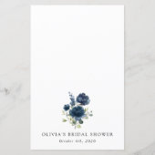 Navy Blue Flowers, Greenery, Bridal Shower Menu (Rückseite)