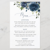 Navy Blue Flowers, Greenery, Bridal Shower Menu (Vorderseite)