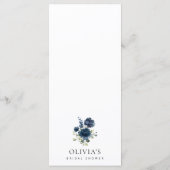 Navy Blue Flowers, Greenery, Bridal Shower Menu Menükarte (Rückseite)