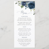 Navy Blue Flowers, Greenery, Bridal Shower Menu Menükarte (Vorderseite)