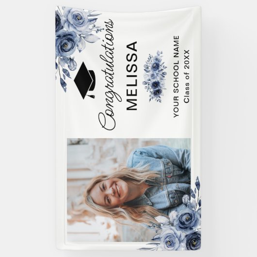 Navy Blue Flowers Herzlichen Glückwunsch Banner (Vertikal)