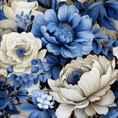 Navy Blue Flowers Ivory Floral Table Runner Großer Tischläufer