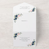 Navy Blue Flowers, Pink Flowers, Boho, Birthday All In One Einladung (Außenbereich)