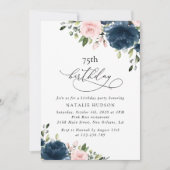 Navy Blue Flowers, Pink Flowers, Boho, Birthday Einladung (Vorderseite)