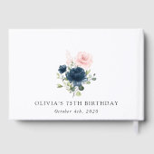 Navy Blue Flowers, Pink Flowers, Boho, Birthday Gästebuch (Rückseite)