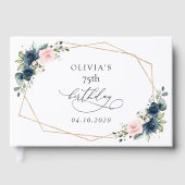 Navy Blue Flowers, Pink Flowers, Boho, Birthday Gästebuch (Vorderseite)