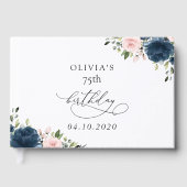 Navy Blue Flowers, Pink Flowers, Boho, Birthday Gästebuch (Vorderseite)