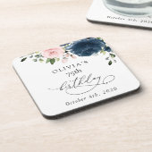 Navy Blue Flowers, Pink Flowers, Boho, Birthday Getränkeuntersetzer (Linke Seite)