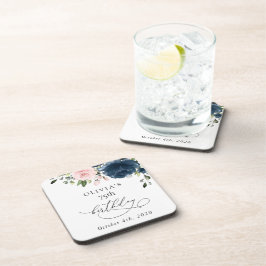Navy Blue Flowers, Pink Flowers, Boho, Birthday Getränkeuntersetzer