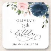 Navy Blue Flowers, Pink Flowers, Boho, Birthday Getränkeuntersetzer (Vorderseite)