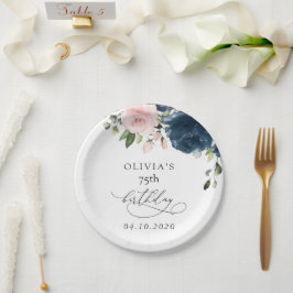 Navy Blue Flowers, Pink Flowers, Boho, Birthday Pappteller