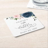Navy Blue Flowers, Pink Flowers, Boho, Birthday Rechteckiger Pappuntersetzer (angewinkelt)