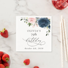 Navy Blue Flowers, Pink Flowers, Boho, Birthday Serviette