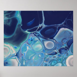 Navy Blue Fluid Abstrakt Modern Marble Swirl Art Poster