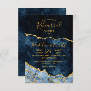 Navy Blue Foil Agate Hochzeit Probe Dinner Einladung
