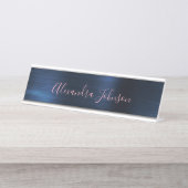 Navy Blue Foil | Blush Pink Foil Modern Schreibtischnamensplakette (Vorderseite )